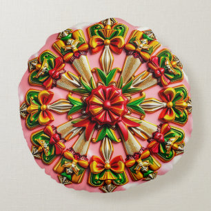 CHRISTMAS ~ Round cushion ~ red green gold yellow 