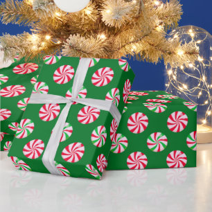 Christmas Round Peppermint Candy Green  Wrapping Paper