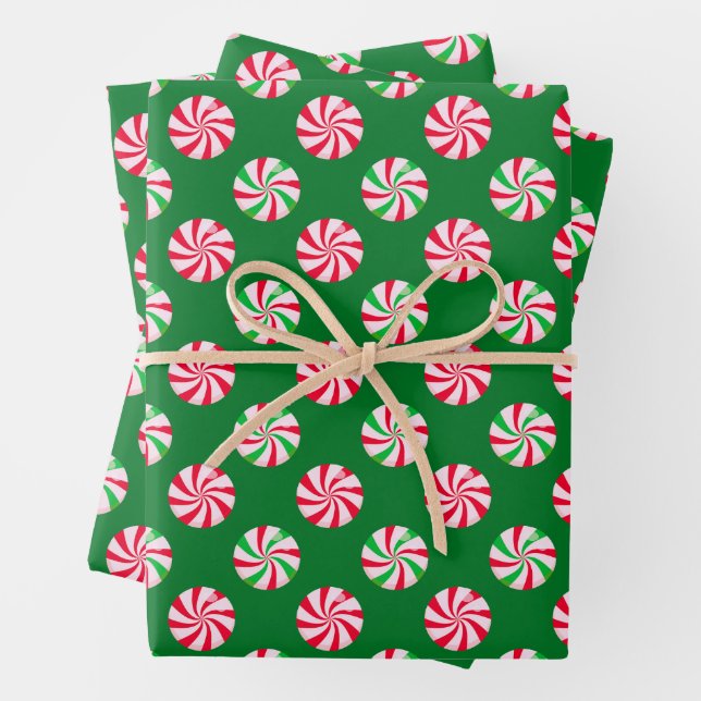 Christmas Round Peppermint Candy Green  Wrapping Paper Sheet (In situ)