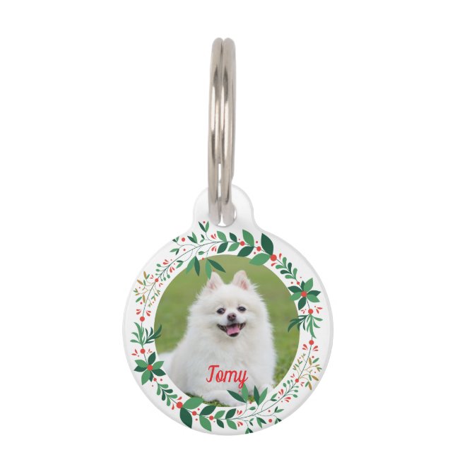 Christmas Round Pet Tag – Festive Holiday ID Tag (Front)