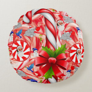 Christmas Round Pillow, Candy Cane Cushion