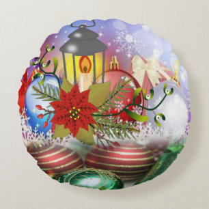 Christmas Round Pillow, Christmas Candle Round Cushion