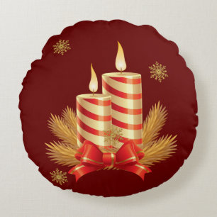 Christmas Round Pillow, Christmas Candle Round Cushion