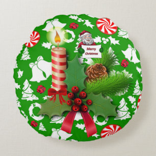 Christmas Round Pillow, Christmas Candle Round Cushion