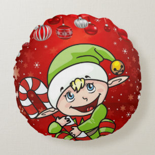 Christmas Round Pillow, Elf Cushion