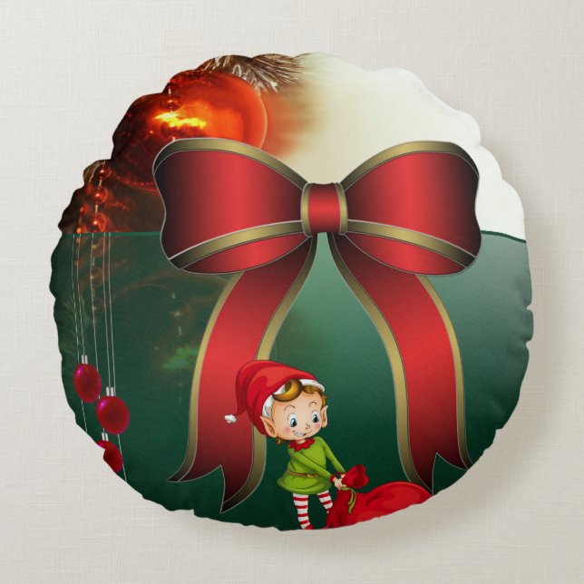 Christmas Round Pillow, Elf Cushion (Front)