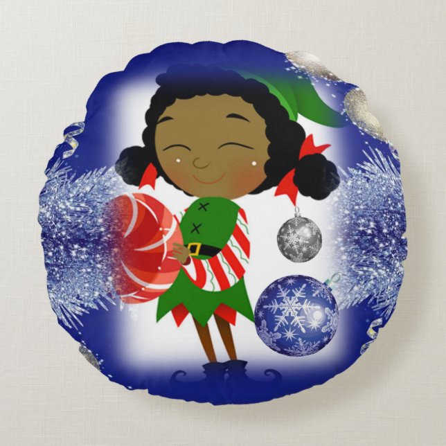 Christmas Round Pillow, Elf Cushion (Front)