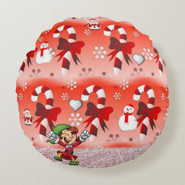 Christmas Round Pillow, Elf Cushion (Front)