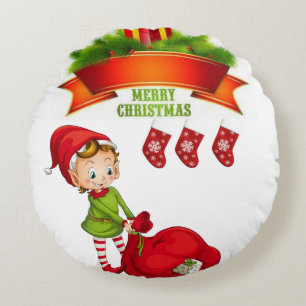 Christmas Round Pillow, Elf Round Cushion