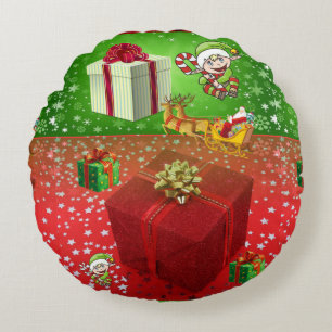 Christmas Round Pillow, Elf Round Cushion
