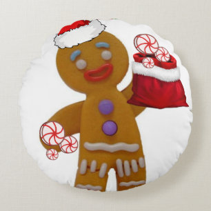 Christmas Round Pillow, Gingerbread Man Round Cushion
