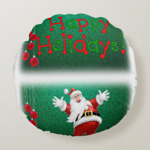 Christmas Round Pillow, Happy Holidays Round Cushion