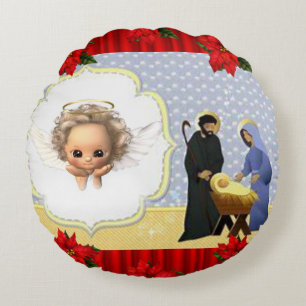 Christmas Round Pillow, Jesus Christ Cushion
