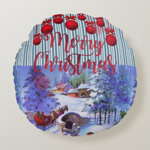 Christmas Round Pillow, Merry Christmas Round Cushion