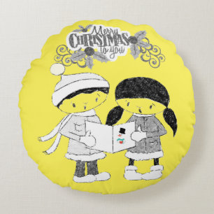 Christmas Round Pillow, Merry Christmas Round Cushion