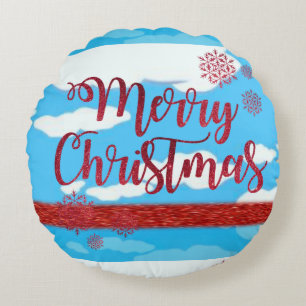 Christmas Round Pillow, Merry Christmas Round Cushion