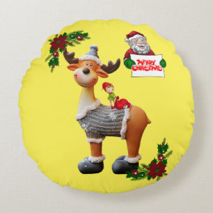 Christmas Round Pillow, Merry Christmas Round Cushion