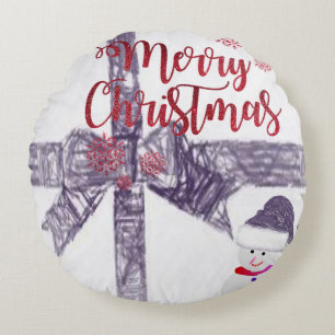 Christmas Round Pillow, Merry Christmas Round Cushion