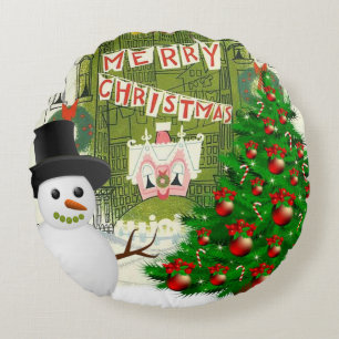 Christmas Round Pillow, Merry Christmas Round Cushion