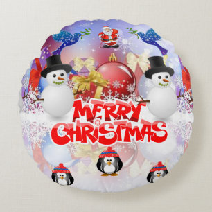 Christmas Round Pillow, Merry Christmas Round Cushion