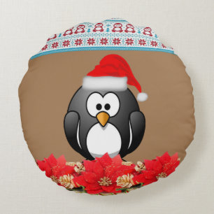 Christmas Round Pillow, Penguin Cushion