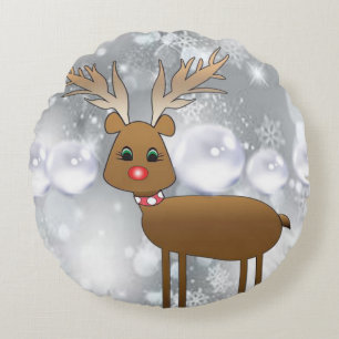Christmas Round Pillow, Reindeer Cushion