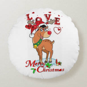 Christmas Round Pillow, Reindeer Cushion