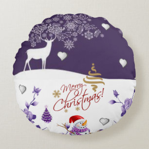 Christmas Round Pillow, Reindeer Round Cushion