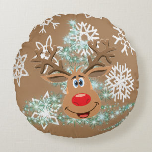 Christmas Round Pillow, Reindeer Round Cushion