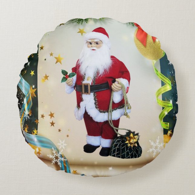 Christmas Round Pillow, Santa Cushion (Front)