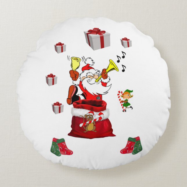 Christmas Round Pillow, Santa Cushion (Front)