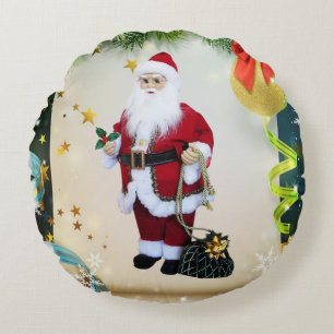 Christmas Round Pillow, Santa Round Cushion