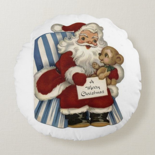 Christmas Round Pillow, Santa Round Cushion (Front)