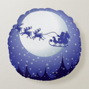 Christmas Round Pillow, Santa Round Cushion