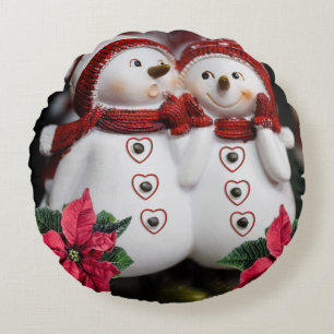 Christmas Round Pillow, Snowman Cushion