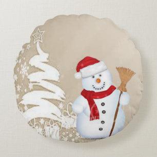 Christmas Round Pillow, Snowman Cushion