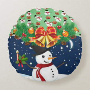 Christmas Round Pillow, Snowman Cushion