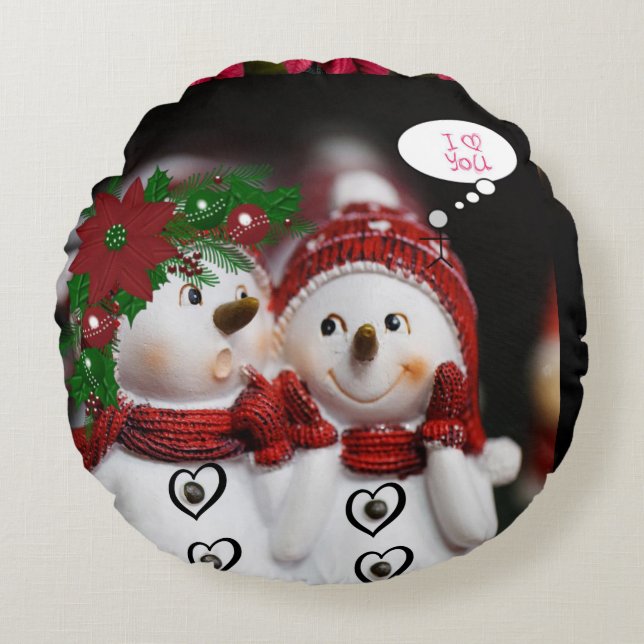 Christmas Round Pillow, Snowman Cushion (Front)