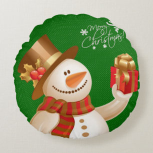 Christmas Round Pillow, Snowman Cushion