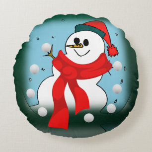 Christmas Round Pillow, Snowman Round Cushion