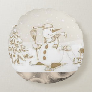 Christmas Round Pillow, Snowman Round Cushion