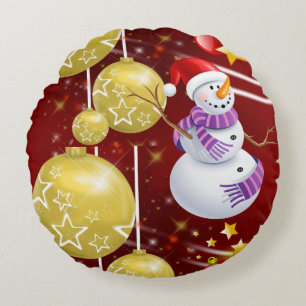 Christmas Round Pillow, Snowman Round Cushion