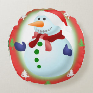 Christmas Round Pillow, Snowman Round Cushion