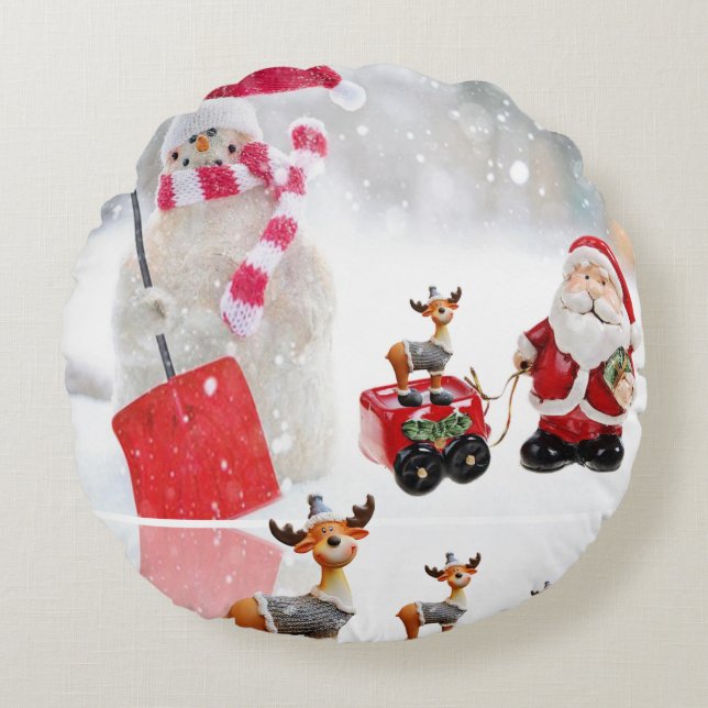 Christmas Round Pillow, Snowman Round Cushion (Front)