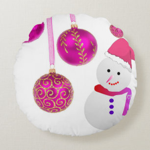 Christmas Round Pillow, Snowman Round Cushion