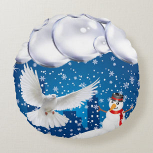 Christmas Round Pillow, Snowman Round Cushion