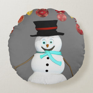 Christmas Round Pillow, Snowman Round Cushion
