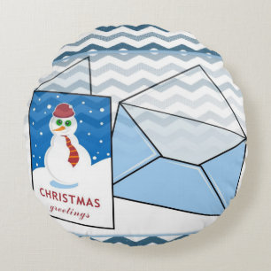 Christmas Round Pillow, Snowman Round Cushion