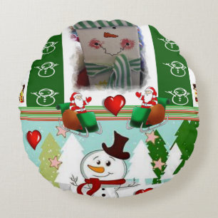 Christmas Round Pillow, Snowman Round Cushion