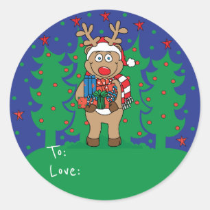 Christmas Round Stickers "Reindeer" Personalise